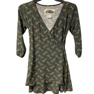 Effie's Heart Women's Blue Yellow Geometric Grid Tunic Top Size M